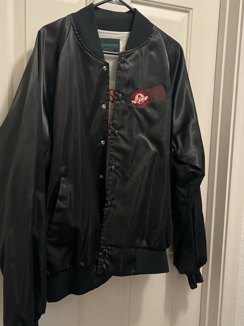 Coca Cola Black Satin Bomber Jacket with Red Logo